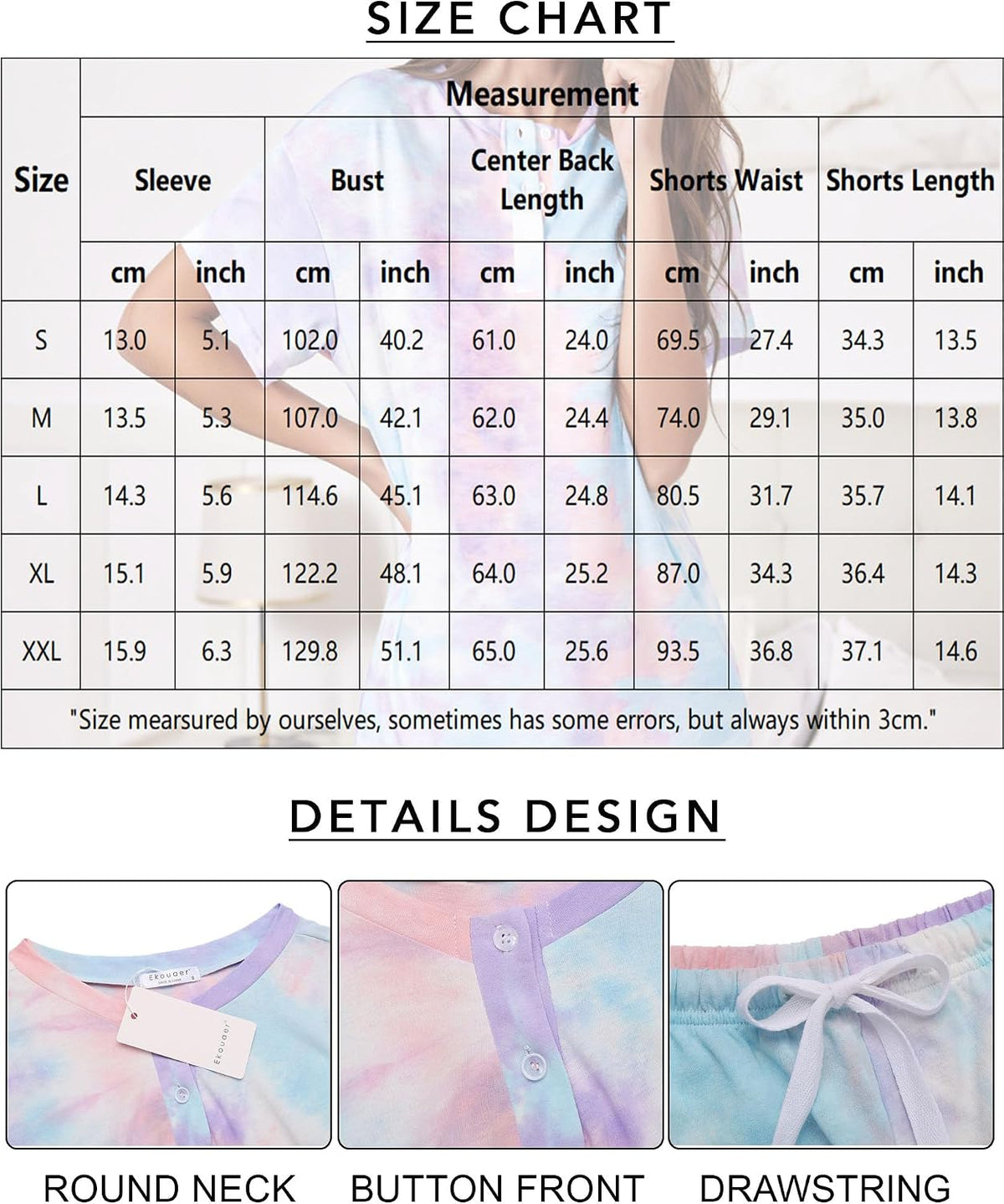 Ekouaer Pajamas Set for Women Short Sleeve Lounge Set 2 Piece Soft Cute Pjs