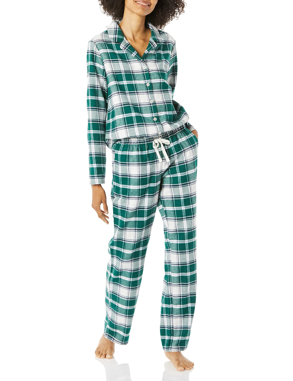 Amazon Essentials Women's Flannel Long-Sleeve Button Front Shirt and Pant Pajama Set