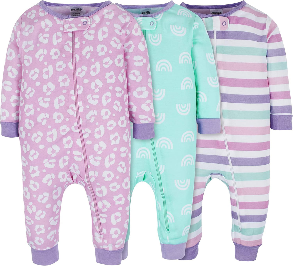 Onesies Brand Baby Girls 3-Pack Snug Fit One Piece Cotton Pajamas