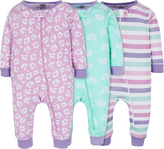 Onesies Brand Baby Girls 3-Pack Snug Fit One Piece Cotton Pajamas