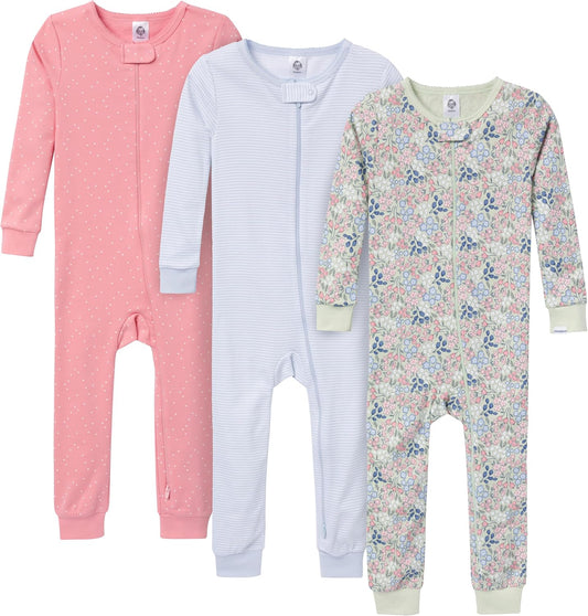 Gerber Baby Girls 3-Pack Snug Fit Footless One Piece Cotton Pajamas