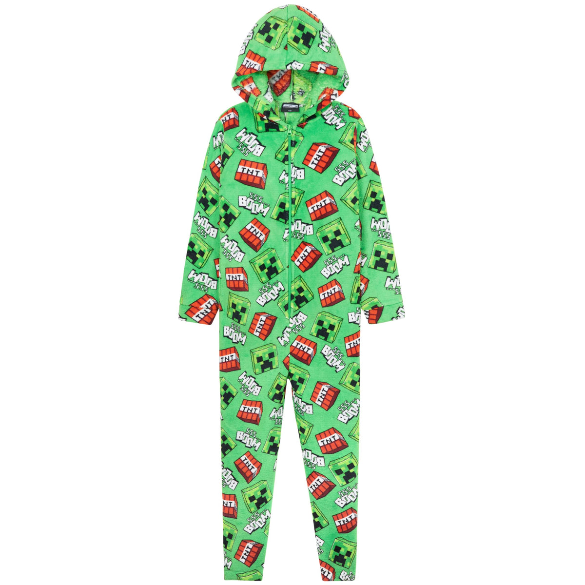 Minecraft Boys Fleece Hooded One-Piece Pajamas, Warm Fleece Hooded Loungewear Suit for Boys - Gifts for Gamers