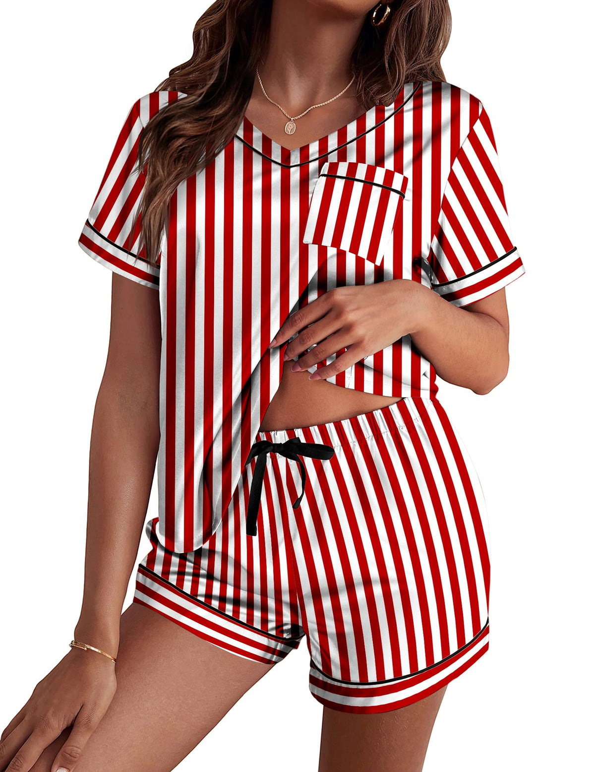 Ekouaer Silk Pajama for Women Short Sleeve Satin Pj Set Two Piece XS-XXL