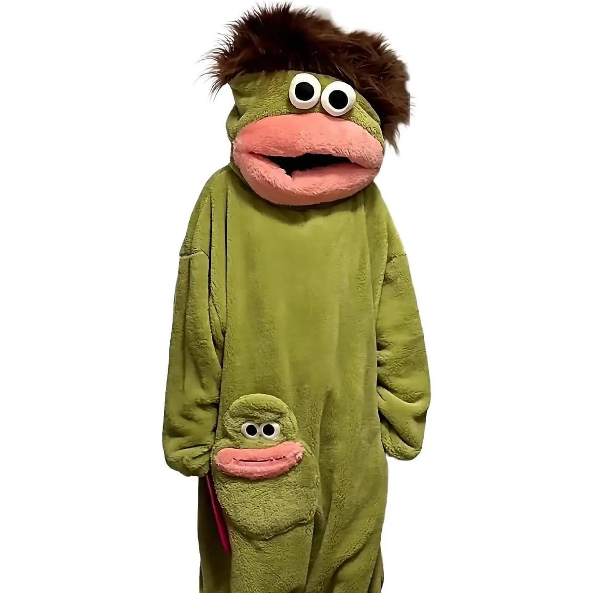 Adults Big Mouth Monster Onesie Pajamas, Oversized Hooded Plush Fleece Character Jumpsuit, Cozy One-Piece Loungewear for Sleepovers and Seasonal Gatherings, Matching Foot Covers and Comb Set