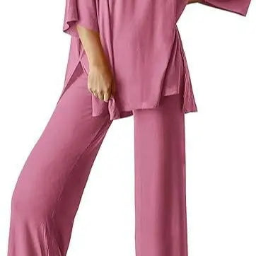 PHEFEE 2 Piece Outfits for Women Loungewear Sets Oversized Short Sleeve Top Wide Leg Pants Casual Matching Sets Soft Milk Silk,sohochic