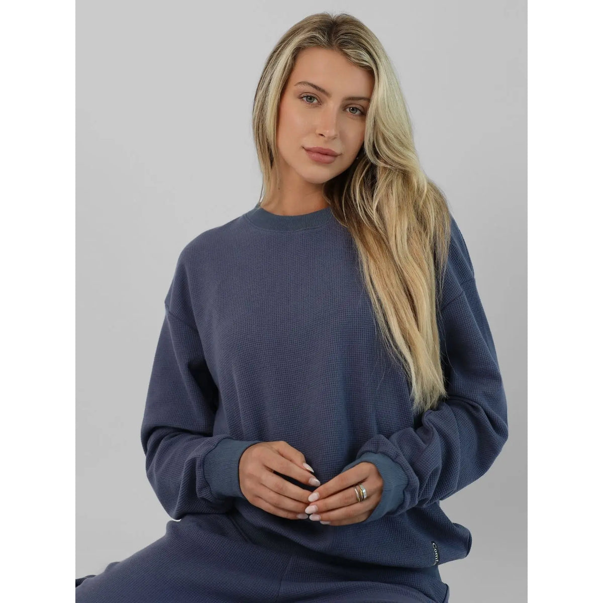 Comfrt | Waffle Lounge Long Sleeve | Crewneck Lightweight Cotton Blend Textured Lounge Top
