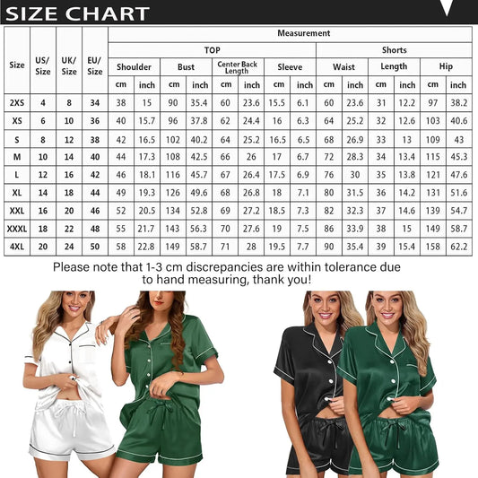 Women's Silk Satin 2-Pcs Pyjama Set, Short-Sleeve Button-Down Floral Lounge Set for Women's Sleepwear & Loungewear, 2 Pcs Set