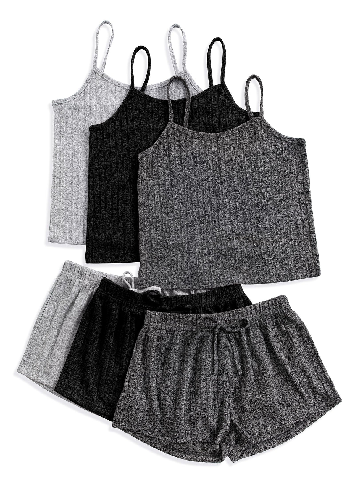 3 Sets for Women Ribbed Pajamas Set Crop Top and Shorts Button Lounge Set Sleeveless Pjs Sleepwear