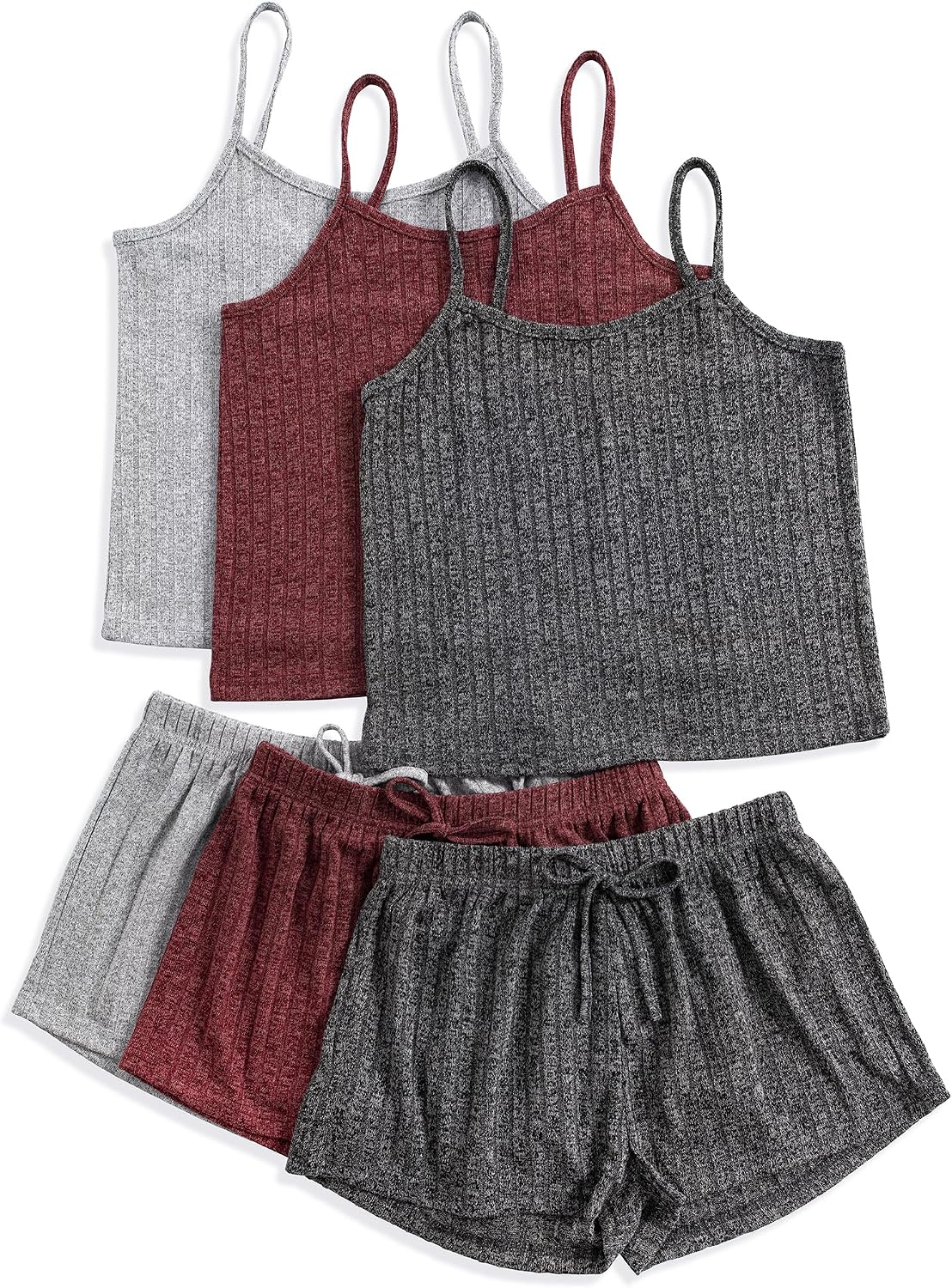 3 Sets for Women Ribbed Pajamas Set Crop Top and Shorts Button Lounge Set Sleeveless Pjs Sleepwear