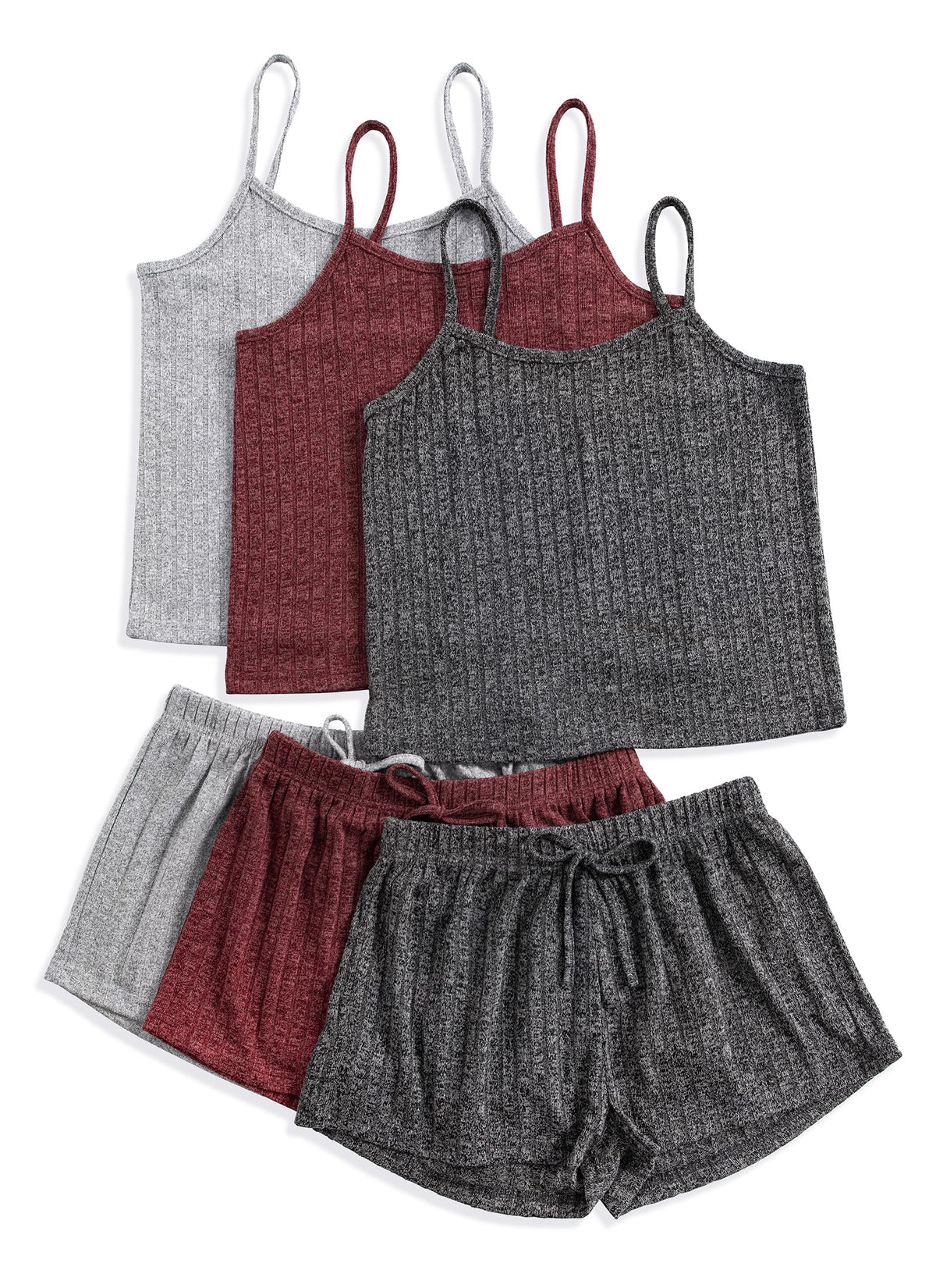 3 Sets for Women Ribbed Pajamas Set Crop Top and Shorts Button Lounge Set Sleeveless Pjs Sleepwear