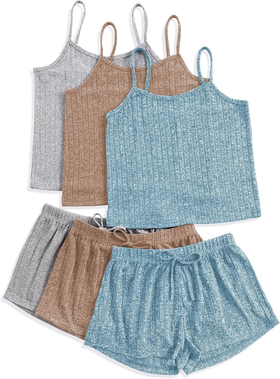 3 Sets for Women Ribbed Pajamas Set Crop Top and Shorts Button Lounge Set Sleeveless Pjs Sleepwear