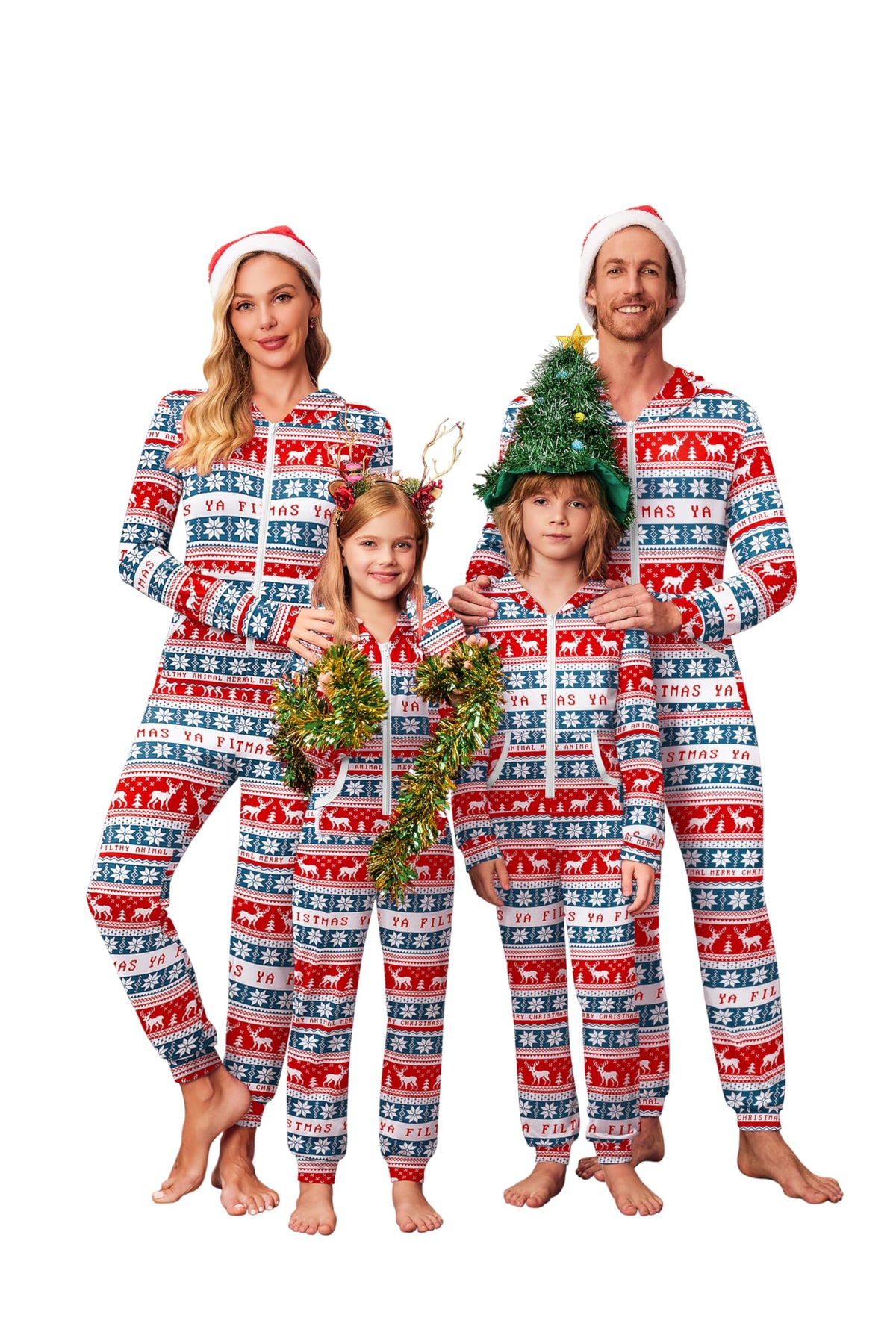Ekouaer Family Christmas Onesie Pajamas Matching Sets Hooded One Piece Pjs