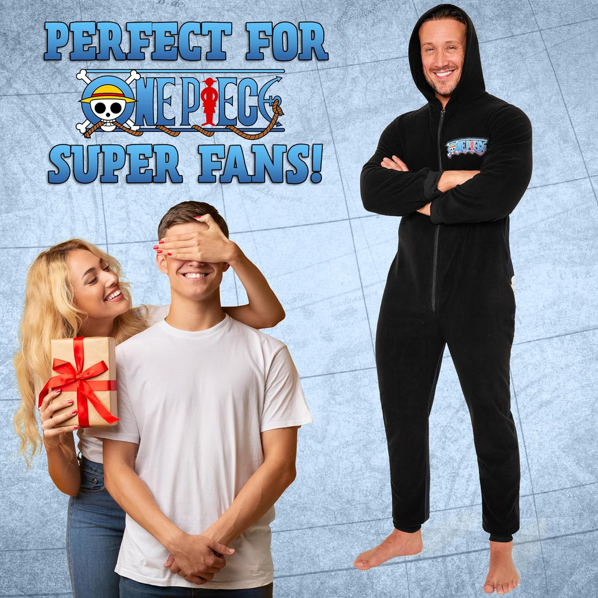 One Piece Anime Merch Manga Jumpsuit One-Piece Pajamas for Teens and Men Warm, Cozy Soft Lounge Wear, Luffy Gifts for Men