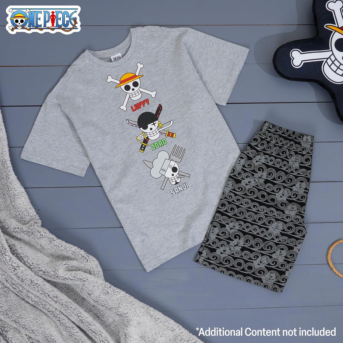 One Piece Pajama Set 2-Piece T shirt and Shorts Set Boys Summer PJ Set Loungewear Kids Clothing Matching Anime Gifts (Grey/Black, 9-10 Years)