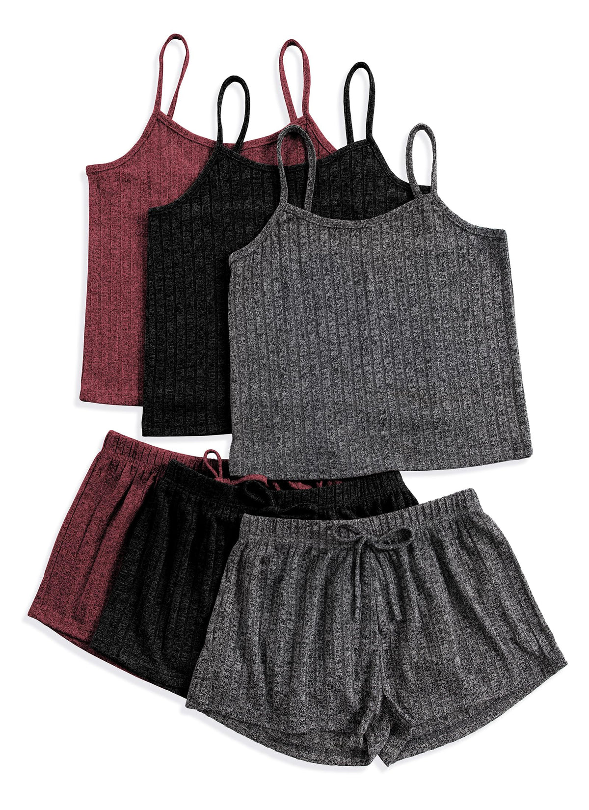 3 Sets for Women Ribbed Pajamas Set Crop Top and Shorts Button Lounge Set Sleeveless Pjs Sleepwear