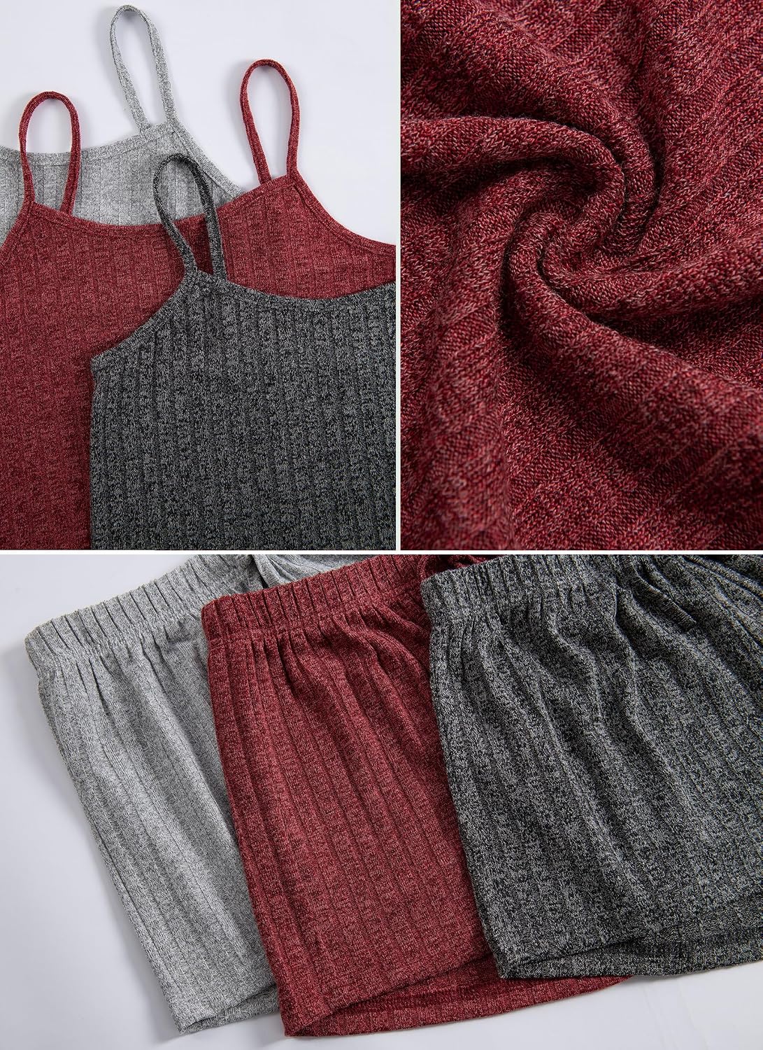 3 Sets for Women Ribbed Pajamas Set Crop Top and Shorts Button Lounge Set Sleeveless Pjs Sleepwear