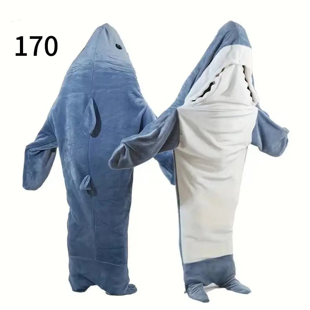 Cartoon Shark Sleep Bag Animal Onesie Flannel Shark Home Wear Loungewear Blue, Comfortable Fit Loose Oversized All-In-One Pajamas for Kids & Adults, Nightwear, Homewear, Sleeping Bag