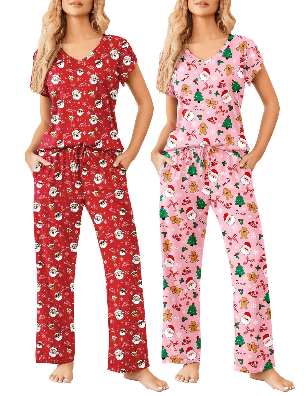 Ekouaer 2 Pack Womens Pajama Set Short Sleeve Sleepwear Soft Pjs Lounge Set