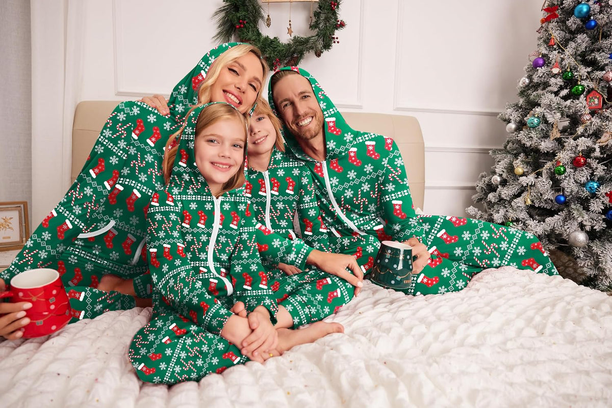 Ekouaer Family Christmas Onesie Pajamas Matching Sets Hooded One Piece Pjs