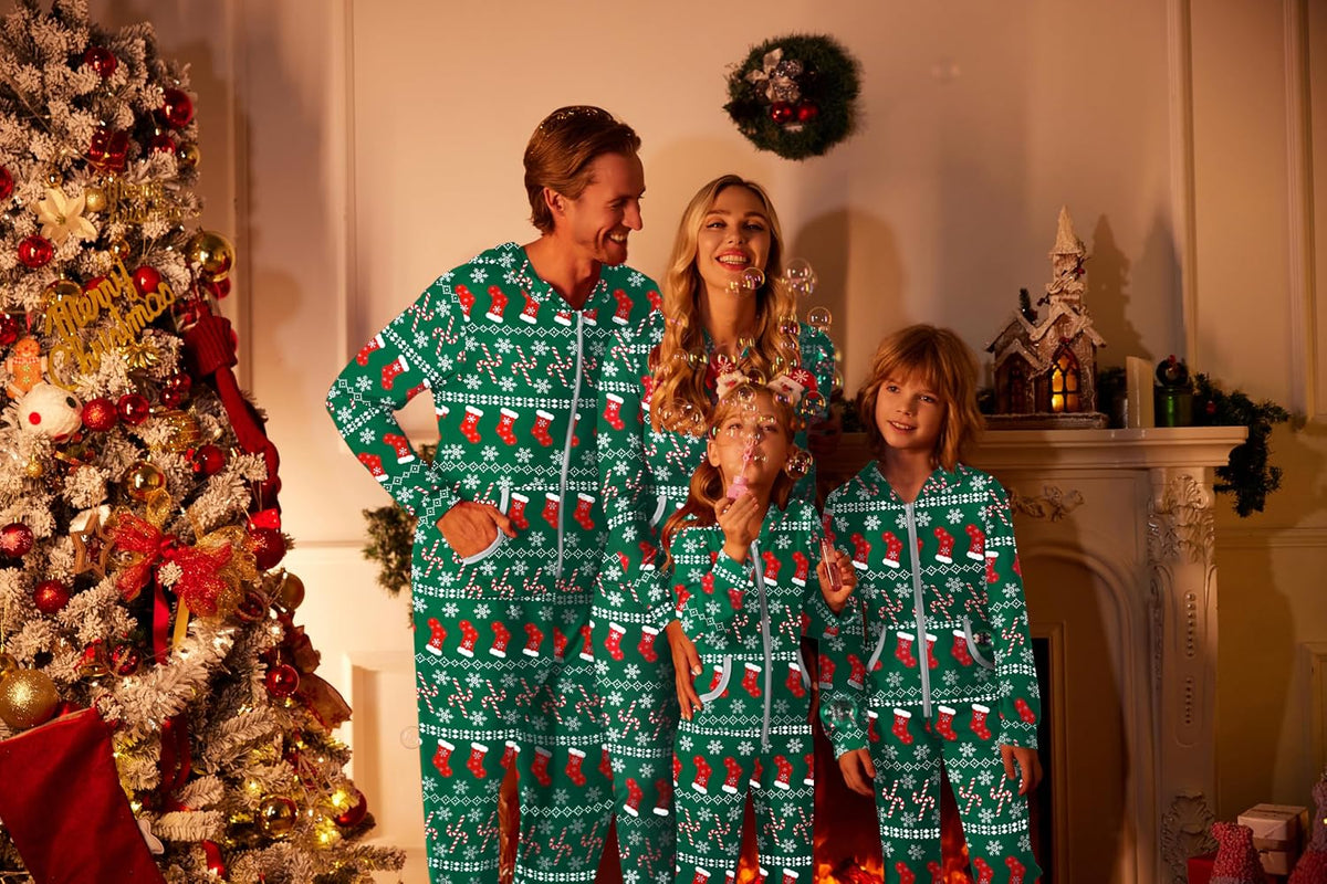 Ekouaer Family Christmas Onesie Pajamas Matching Sets Hooded One Piece Pjs