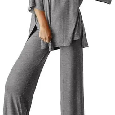 PHEFEE 2 Piece Outfits for Women Loungewear Sets Oversized Short Sleeve Top Wide Leg Pants Casual Matching Sets Soft Milk Silk,sohochic