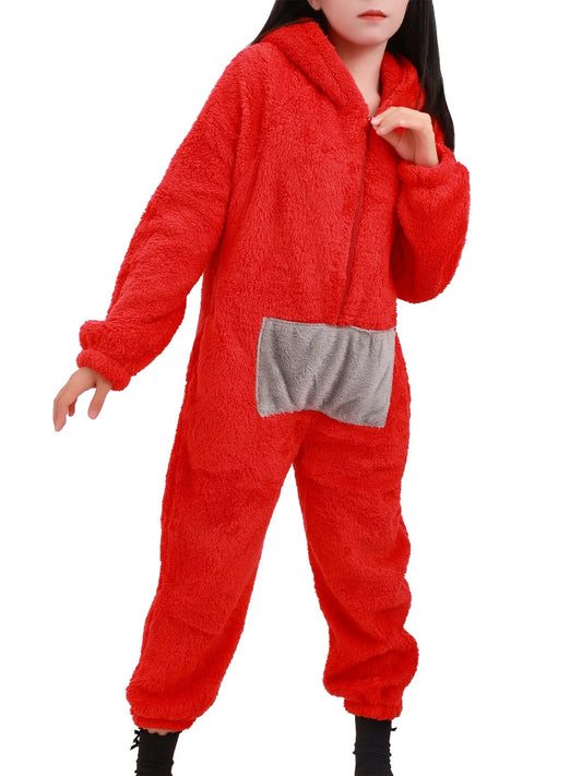 Unisex Adult Onesie Antenna Baby Cosplay Costume, Pj Onesie, Plush Sleepwear with Embroidery and Zipper for Christmas Halloween Carnival Party, Comfortable Holiday Outfit