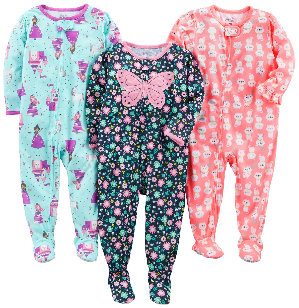 Simple Joys by Carter's baby-girls Loose-Fit Polyester Jersey Footed Pajamas