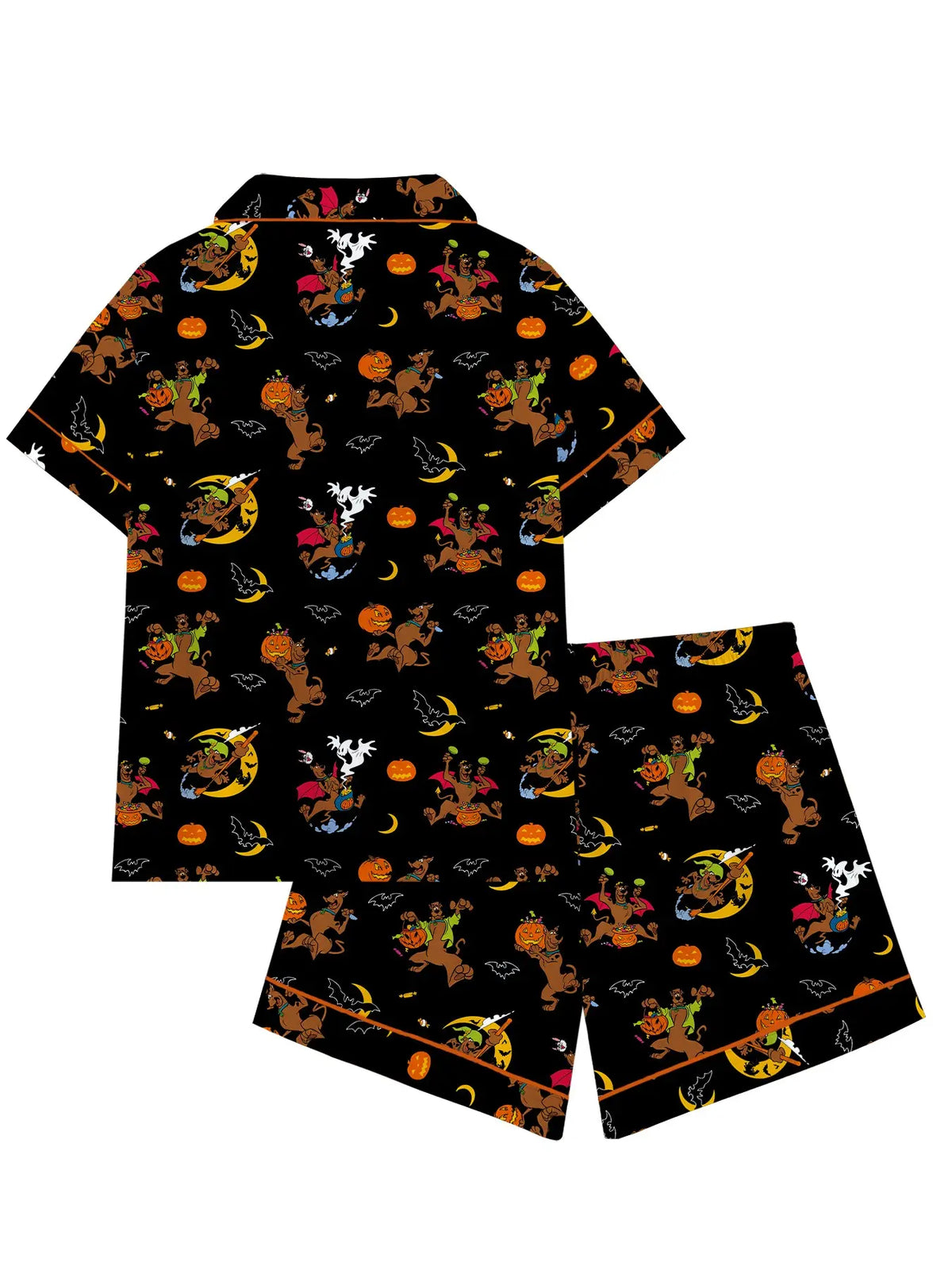 Women's Halloween Pajama Set, Cute Cartoon Pumpkin, Bat, Ghost & Animal Print, 2-Piece Short-Sleeve Sleepwear Loungewear, Fitted for All Seasons, Pyjamas Set