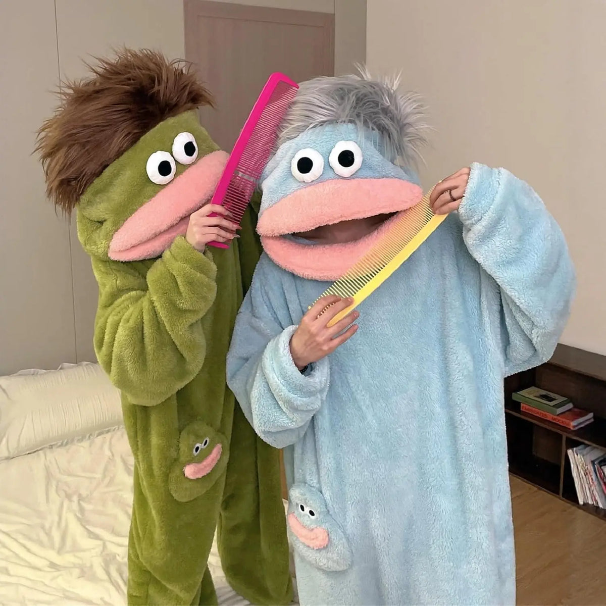 Hooded Plush Funny Monster Onesie, One-Piece Loungewear Pajamas, Unique Big Mouth Design, Warm Oversized Casual Home Lounge Sleepwear