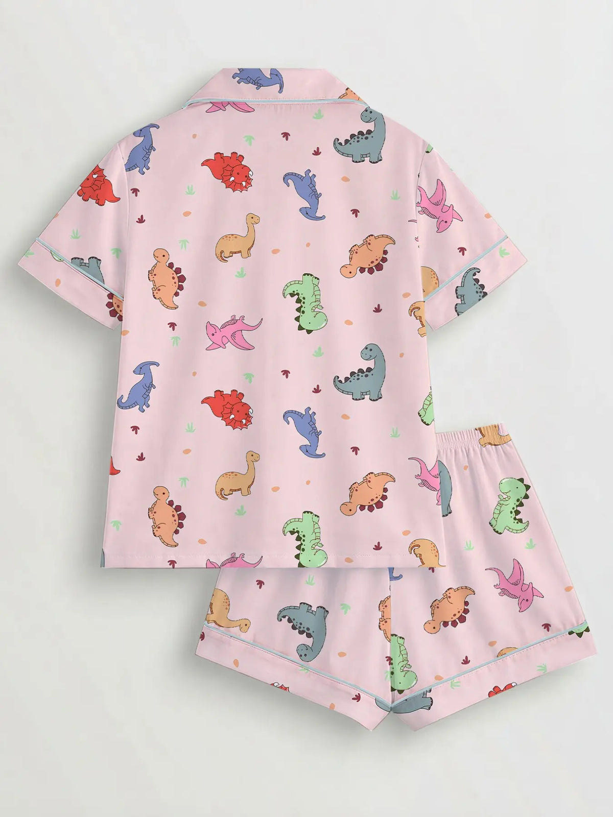 Women's Dinosaur Print Pajama Set, Cartoon Print Pajama, Comfortable Fitted Shirt & Elastic Shorts, Casual Summer Sleepwear, Loungewear for Pajama Party & Home