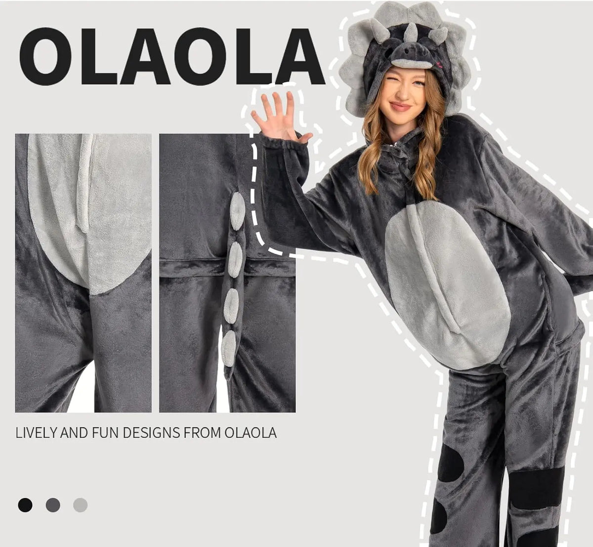 OLAOLA Unisex Adult Plush Triceratops Animals Onesie Pajamas Warm Home One-Piece Sleepwear