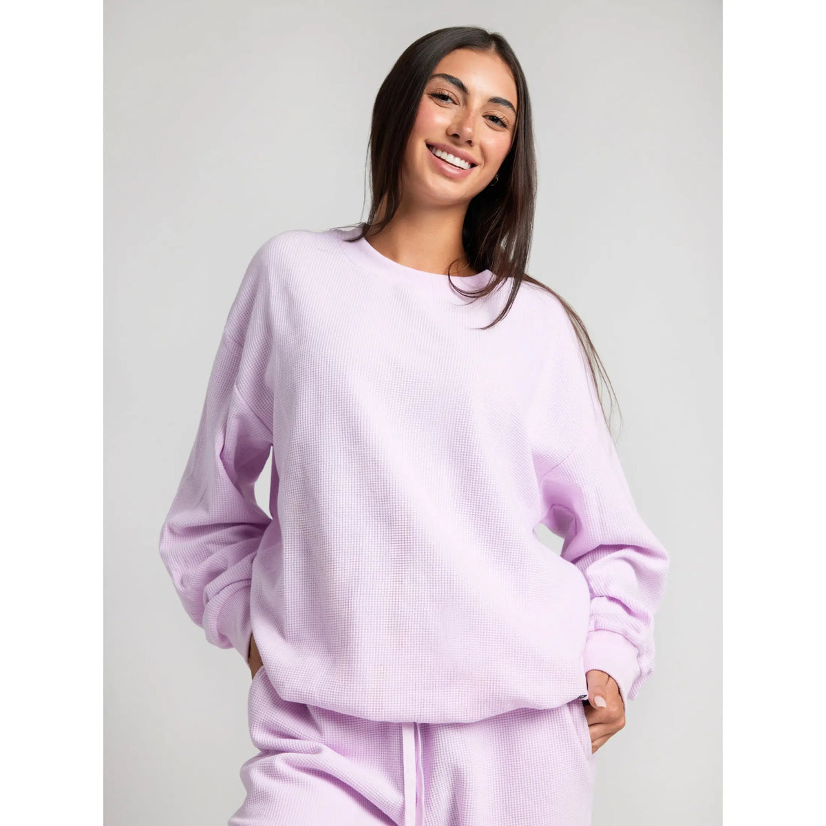 Comfrt | Waffle Lounge Long Sleeve | Crewneck Lightweight Cotton Blend Textured Lounge Top