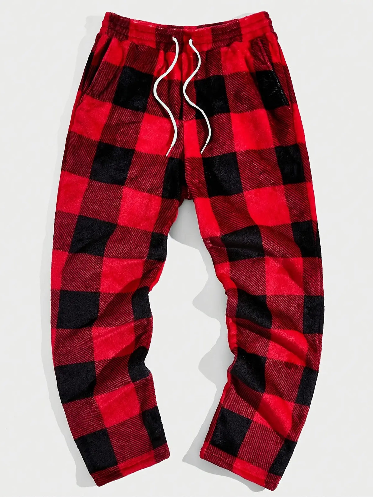 Unisex Plaid Fleece Print Drawstring Pants, Adjustable Fit, Casual Daily Wear, Winter Warm Sleepwear Pajama, Loungewear, Christmas Gift, Long Pants