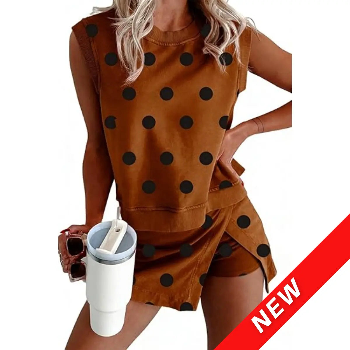 SCUSTY Women's 2 Piece Set Mineral Washed Cotton Loungewear Set Summer Summervibes Tank Top Lined Split Athletic Skirt Suits