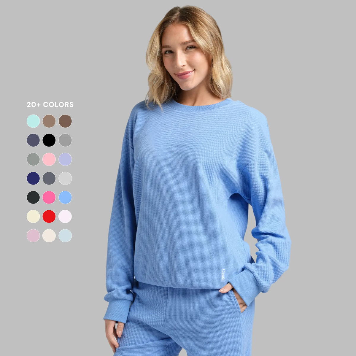 Comfrt | Waffle Lounge Long Sleeve | Crewneck Lightweight Cotton Blend Textured Lounge Top