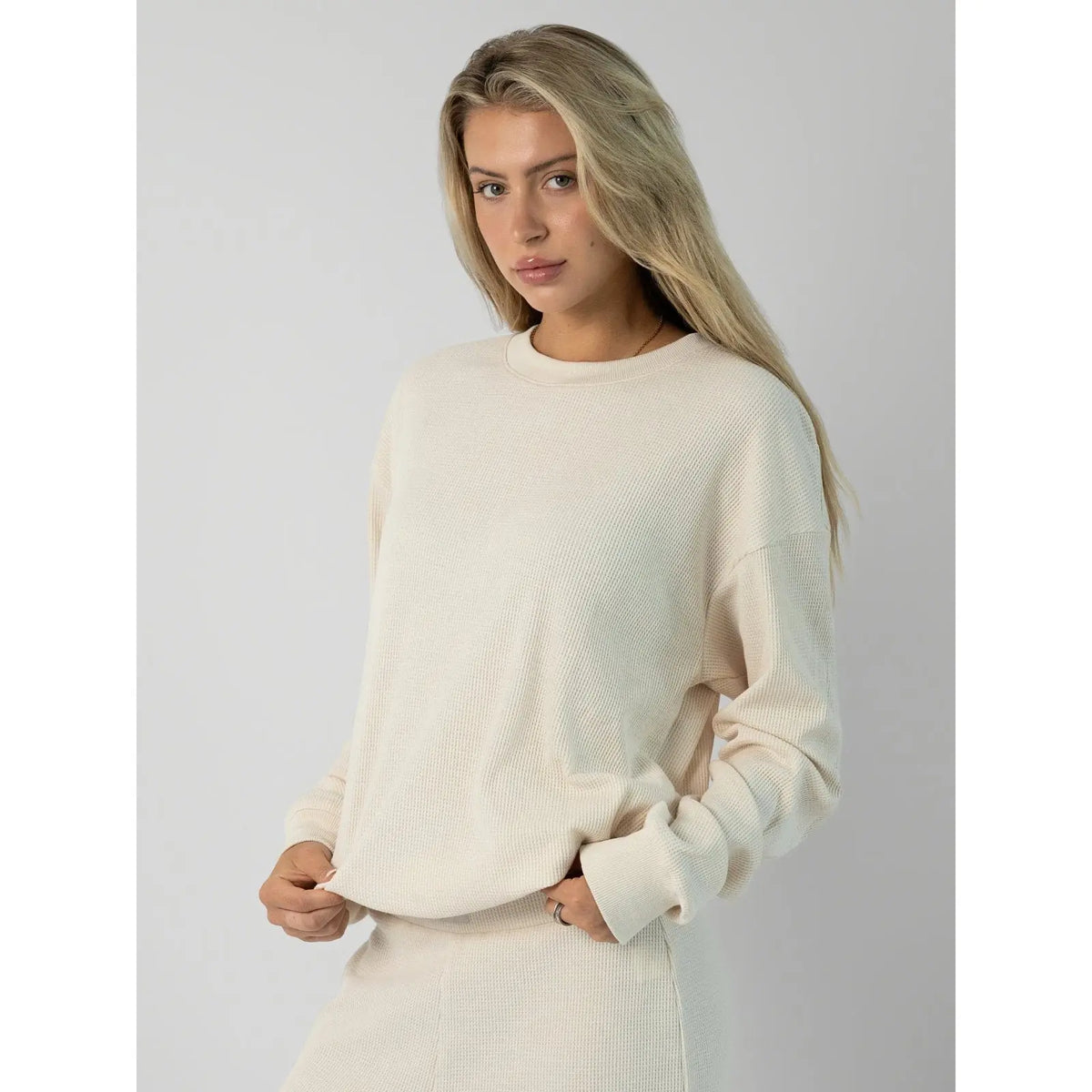 Comfrt | Waffle Lounge Long Sleeve | Crewneck Lightweight Cotton Blend Textured Lounge Top