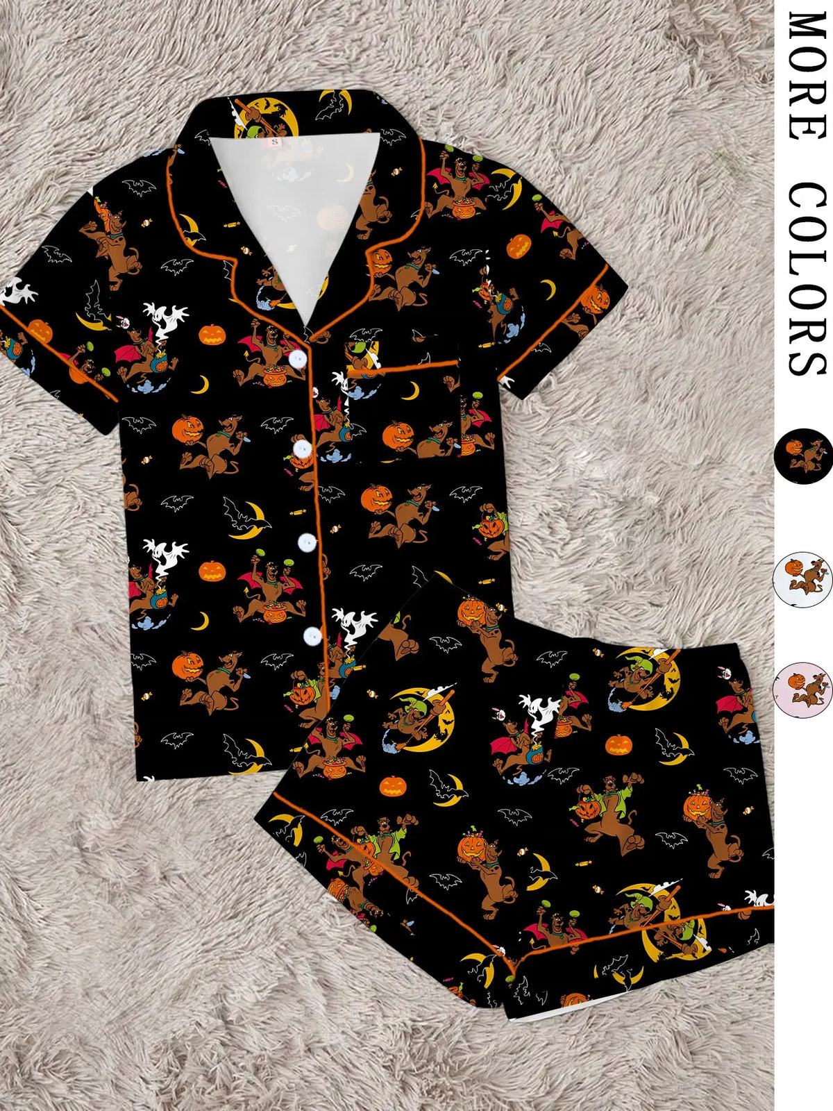 Women's Halloween Pajama Set, Cute Cartoon Pumpkin, Bat, Ghost & Animal Print, 2-Piece Short-Sleeve Sleepwear Loungewear, Fitted for All Seasons, Pyjamas Set