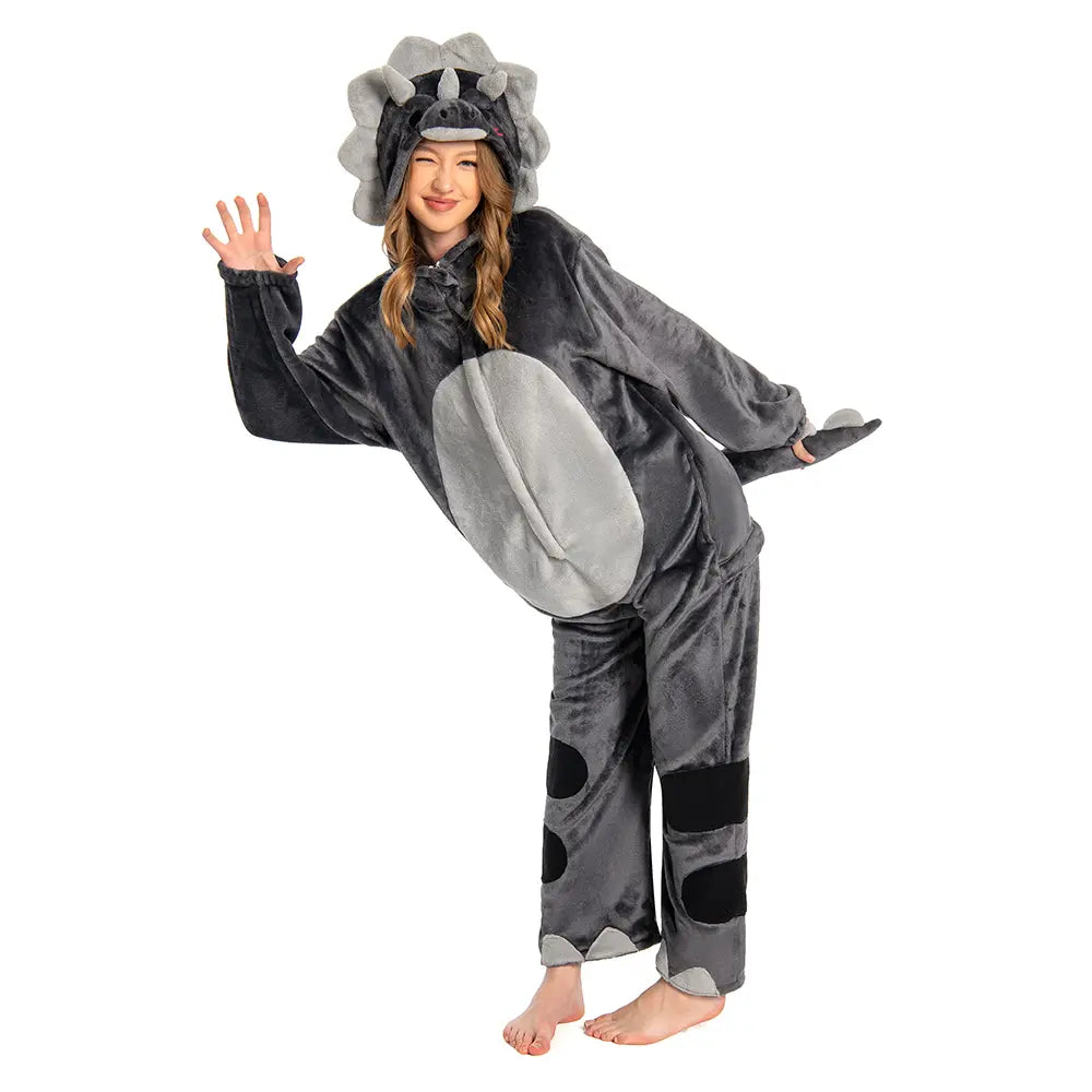 OLAOLA Unisex Adult Plush Triceratops Animals Onesie Pajamas Warm Home One-Piece Sleepwear