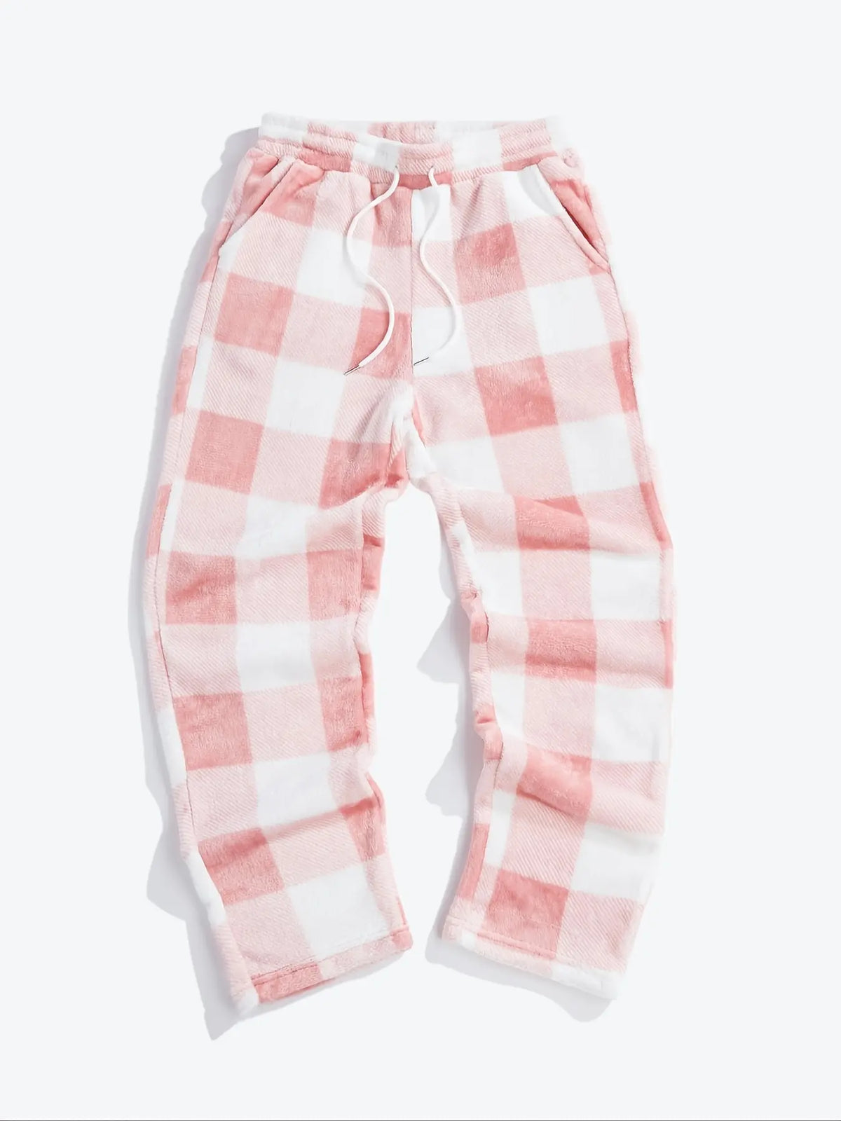 Unisex Plaid Fleece Print Drawstring Pants, Adjustable Fit, Casual Daily Wear, Winter Warm Sleepwear Pajama, Loungewear, Christmas Gift, Long Pants