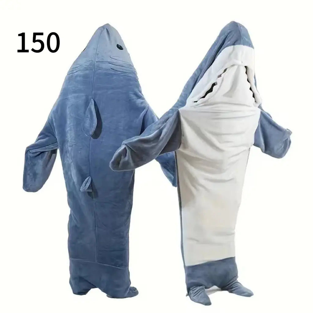 Cartoon Shark Sleep Bag Animal Onesie Flannel Shark Home Wear Loungewear Blue, Comfortable Fit Loose Oversized All-In-One Pajamas for Kids & Adults, Nightwear, Homewear, Sleeping Bag