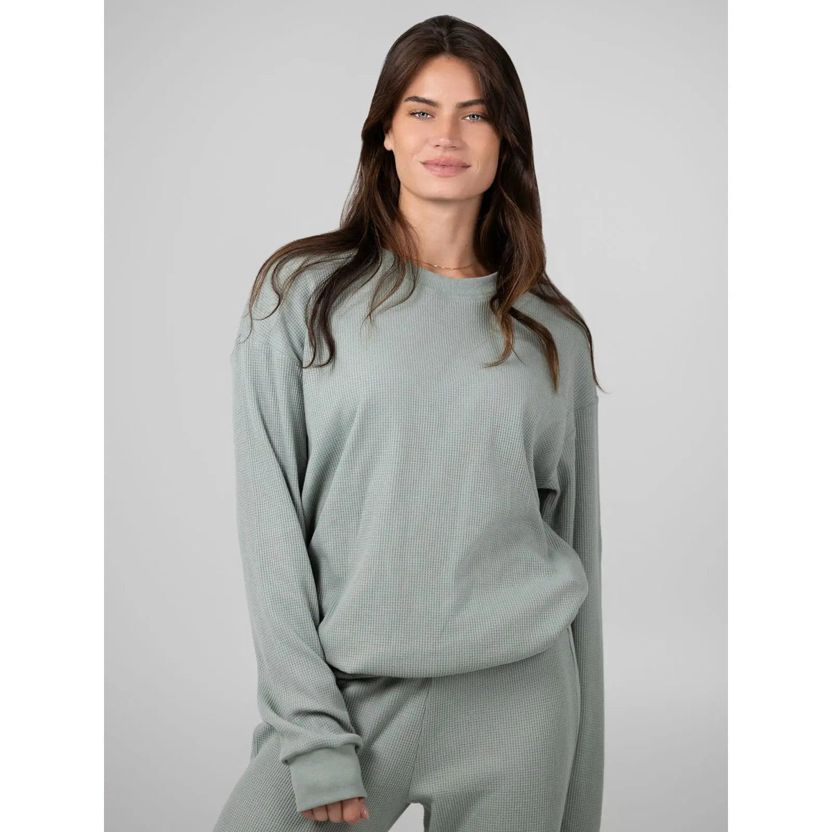Comfrt | Waffle Lounge Long Sleeve | Crewneck Lightweight Cotton Blend Textured Lounge Top